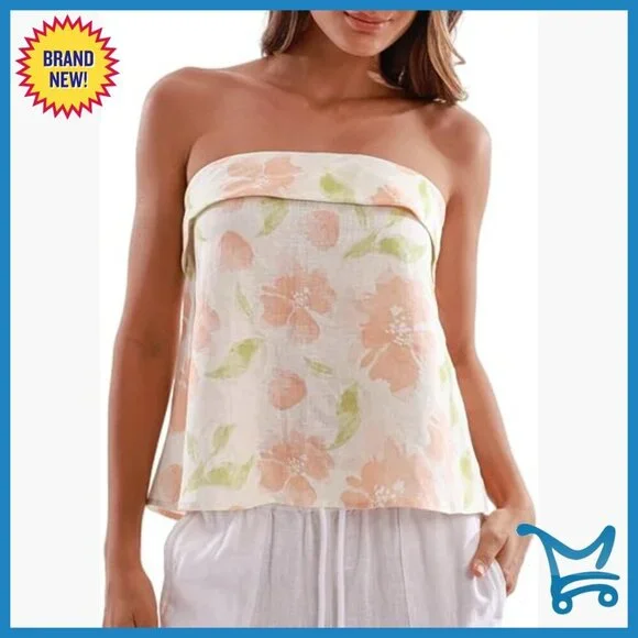 Women's Linen Wrap Top Back Tie Tube Blouse Summer Boho Casual