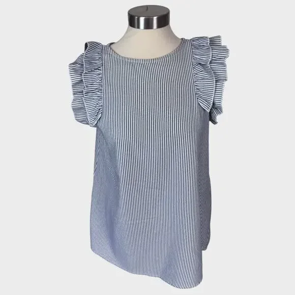 Hailey & Co. Small Dark Gray White Stripe Ruffle Sleeveless Blouse 100% Poly