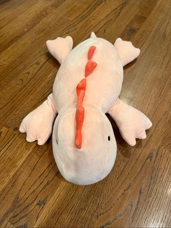 Plush weighted dinosour Stuffed Animal - Pale Pink with Coral Spikes