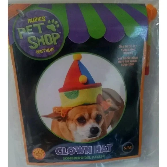 NEW Dog‎ Cat Clown Hat Sz S/M Yellow Blue Red Green READ