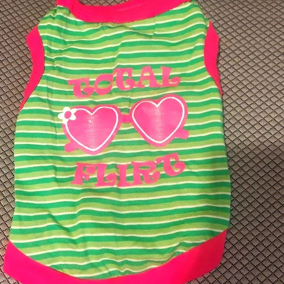 DOG Total Flirt Shirt -Size SMALL  Hot pink with green and white stripes