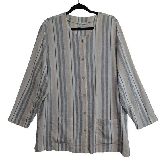 Alfred Dunner Tunic Womens 22W Linen Blend Striped Coastal‎ Relaxed Lagenlook