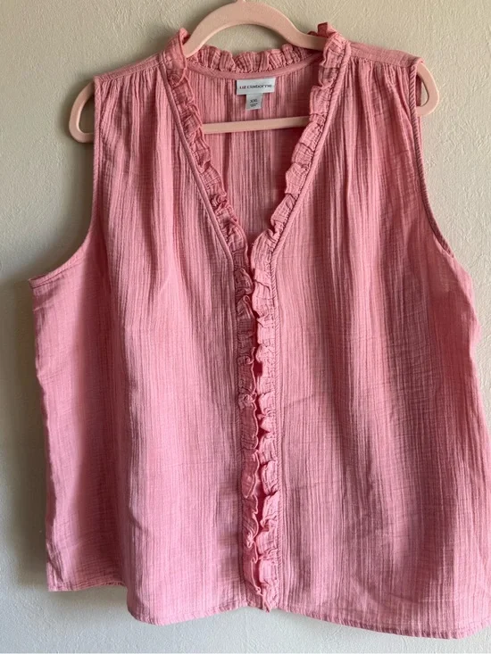 Liz Claiborne Soft Pink Ruffle V-Neck Sleeveless Blouse 2X
