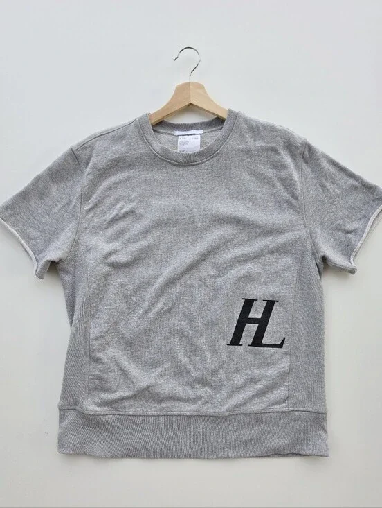 Helmut Lang HL Logo Grey Short Sleeve Crewneck Sweatshirt Tee