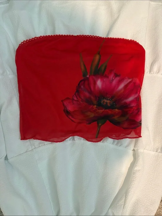 Red Floral Strapless Tube Top