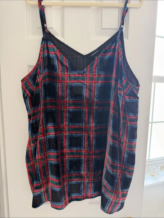 Navy Velvet Plaid Spaghetti Strap Tank Top