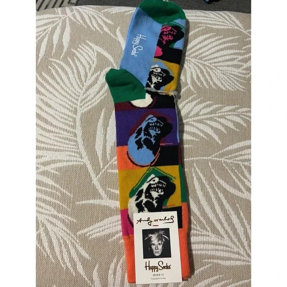 Happy Socks Mens Andy Warhol Skull Print Cotton 8-12 Multicolor Crew Socks NEW