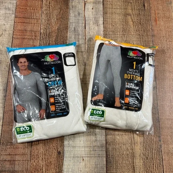 Fruit of the Loom Mens Thermal Set Crew Top and Bottom Natural XL Waffle Knit