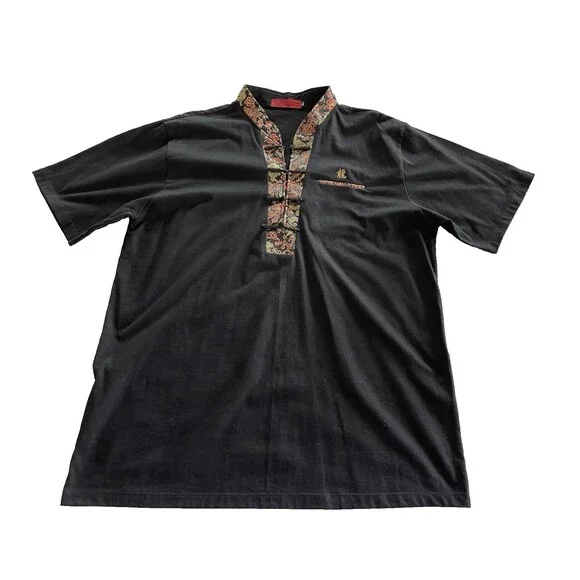 Amazing Grace Asian Shirt Mandarin Collar Braid-Button Dragon Logo Ladies XL