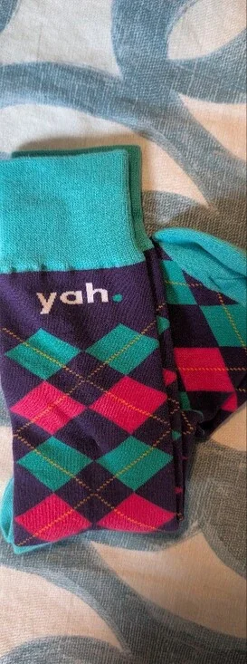 Argyle Crew Socks in Teal, Purple & Pink