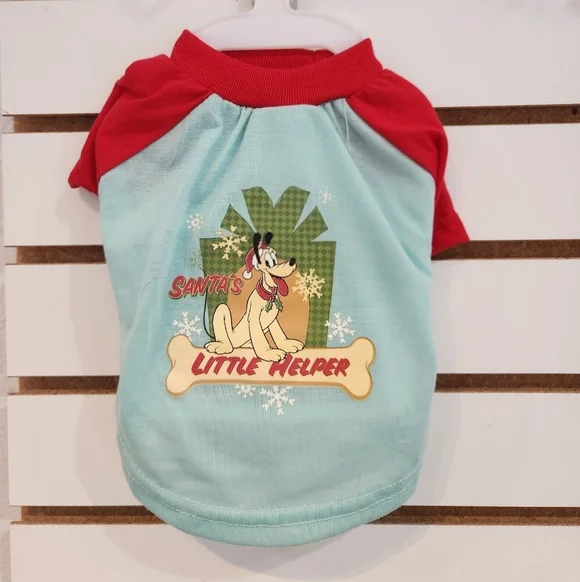 Disney Santa's Little Helper Pluto Dog Tee Blue Red Christmas