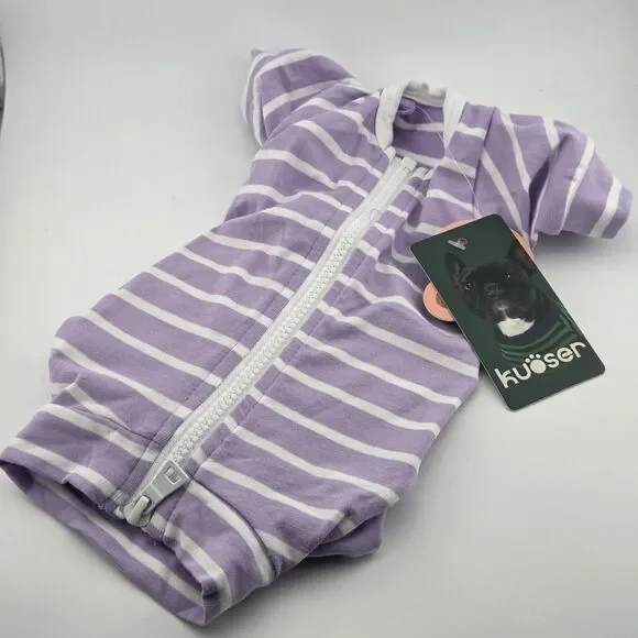 Kuoser Dog Surgical Recovery Suit Size XS Purple White Striped