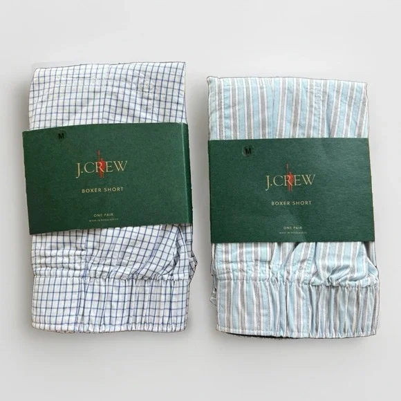 NWT Lot of 2 J Crew Woven Boxers Mens Sz M Underwear Plaid And Striped Cotton
