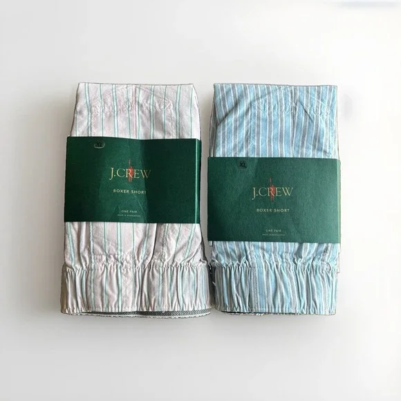 NWT Lot of 2 J Crew Woven Boxers Mens XL Underwear Blue / Pink  Striped Cotton