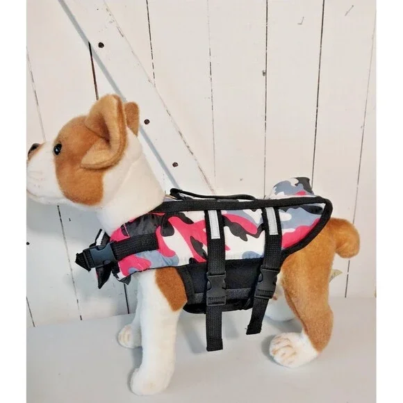 Camouflage Pink, Black, Gray, White Dog Life Jacket Swimming Size XS