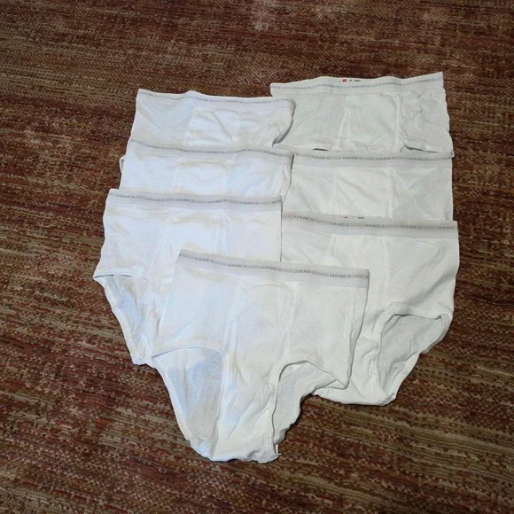Hanes‎ Mens 7 Pack White Briefs Underwear Size 36 Cotton Full Cut Vintage 90s