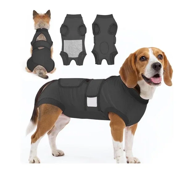 Lukovee Dog Recovery Suit Adjustable Surgical Body Suit Dark Grey Size XL