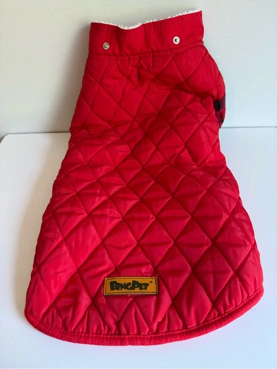 Dog Coat Jacket BINGPET Red Plaid Quilted Fleece Lined Snap Closure Warm Size L