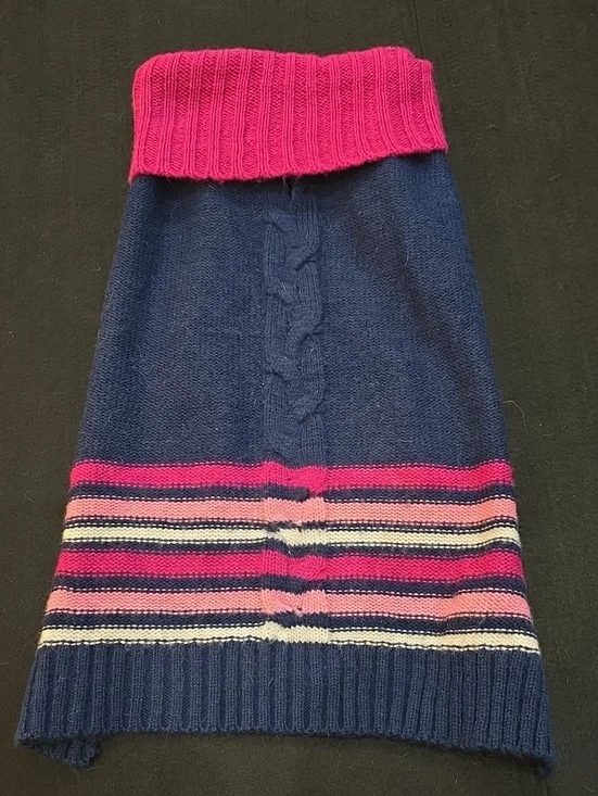 Navy & Pink Striped Cable-Knit Dog Sweater #694
