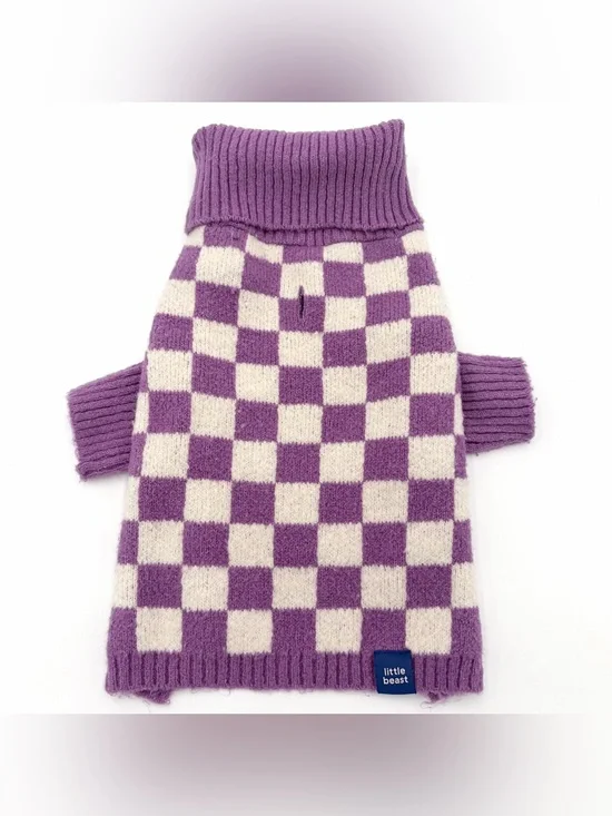 Little Beast Meet the Parents Dog Sweater Purple and White Check Size S