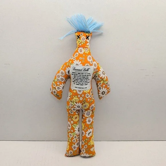 Dammit Doll Classic Stress Relief Gag Gift Orange Floral Daisy Blue Hair