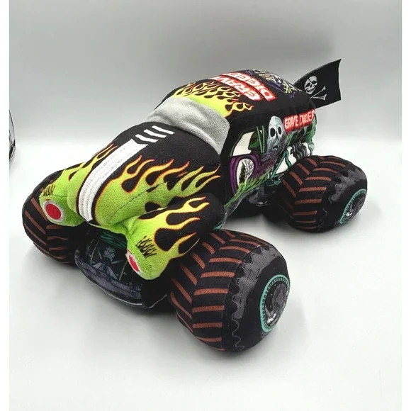Monster Jam Grave Digger Plush Truck Flame Skull EUC 14 x 11 x 6 Inch