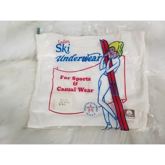 NEW READ DESCRIPTION Ski Underwear Ladies Large Made USA White Shirt Vintage‎