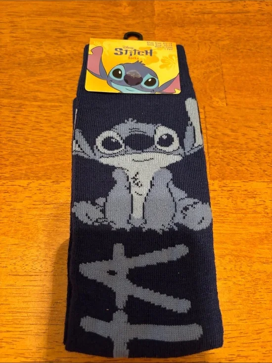Disney Stitch Adult Size 6.5-12 Blue Stitch Graphic Novelty Crew Socks 1 Pk