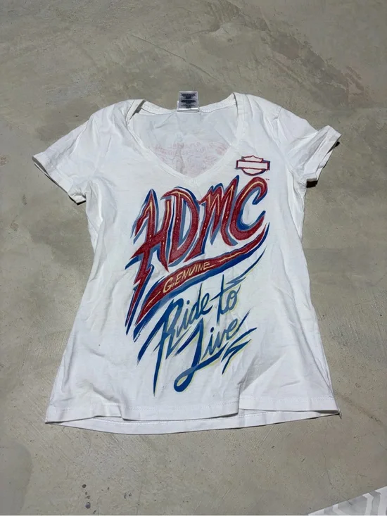Harley Davidson White Graphic V-Neck Tee ride to Live XS Florida