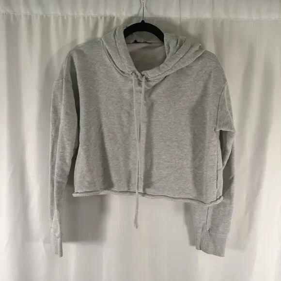All Saints Cropped Sweatshirt Women's Small Grey Pullover Hooded Long Sleeve
