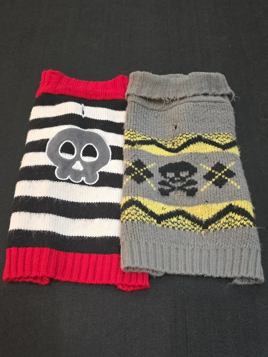Striped Skull Knit Dog Sweaters - Black/White/Red & Gray/Yellow #690-691