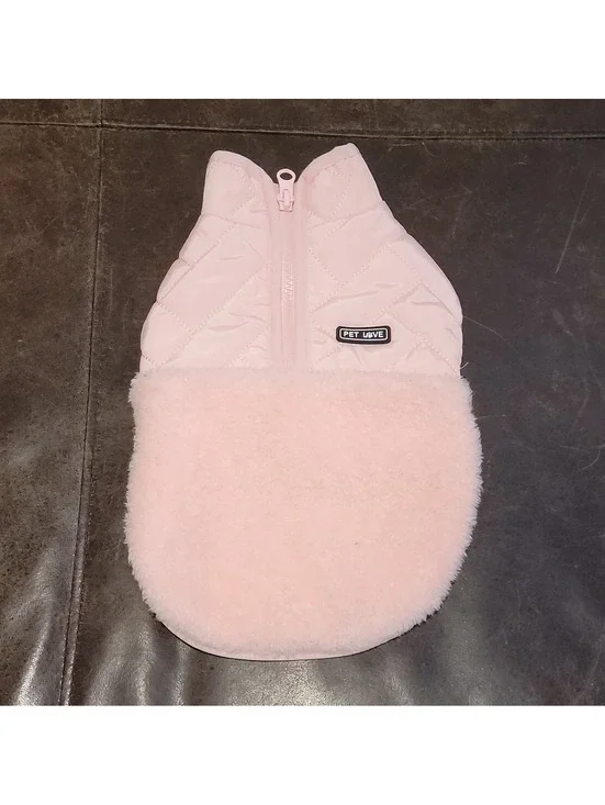 PET LOVE Pink Dog Vest Coat Quilted Puffer Faux Fur Fleece  Jacket Size XS 281