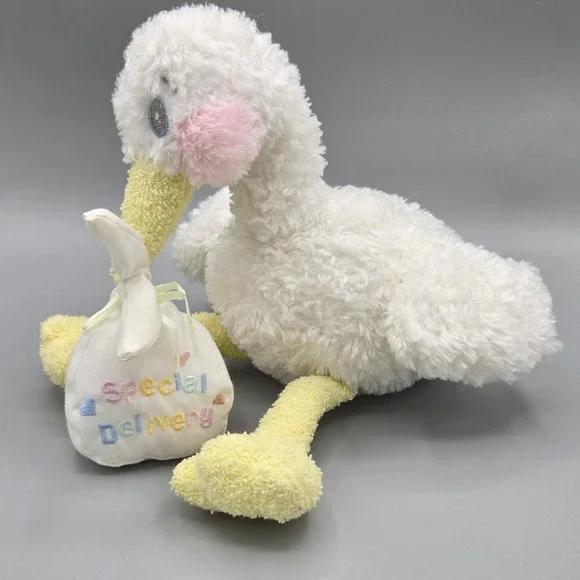 First & Main Special Delivery Stork‎ Plush White Yellow Baby Shower Gift 10 inch