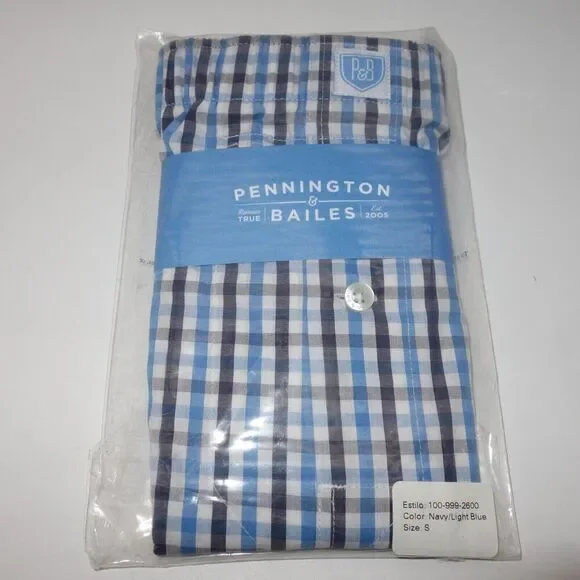 NEW Pennington & Bailes Shorts Blue Plaid Boxers Men's Small