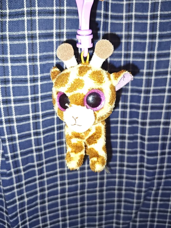 Ty Giraffe Plush Key Clip - Brown, Cream & Purple