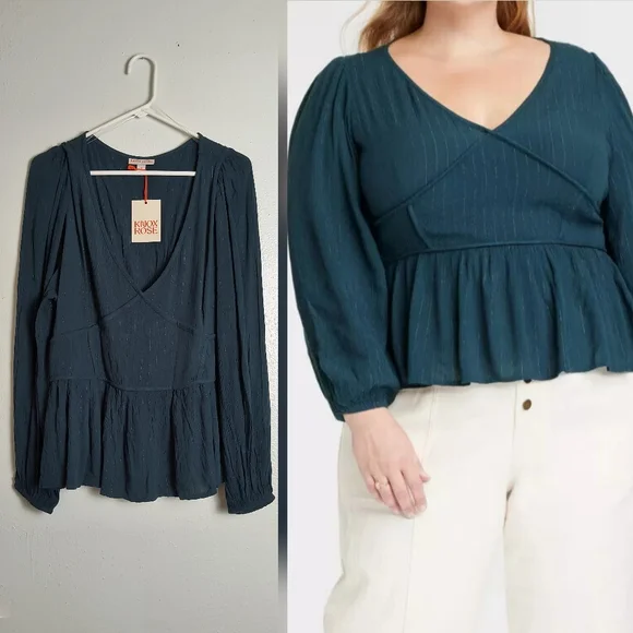 Knox Rose XXL Teal Blue Peplum Blouse Top Boho