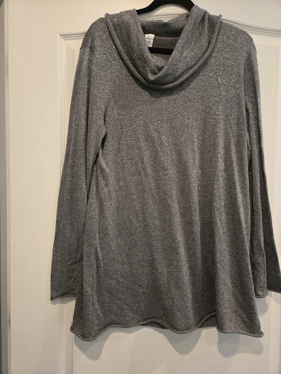 Jones New York Metallic Silver Cowl Neck Top