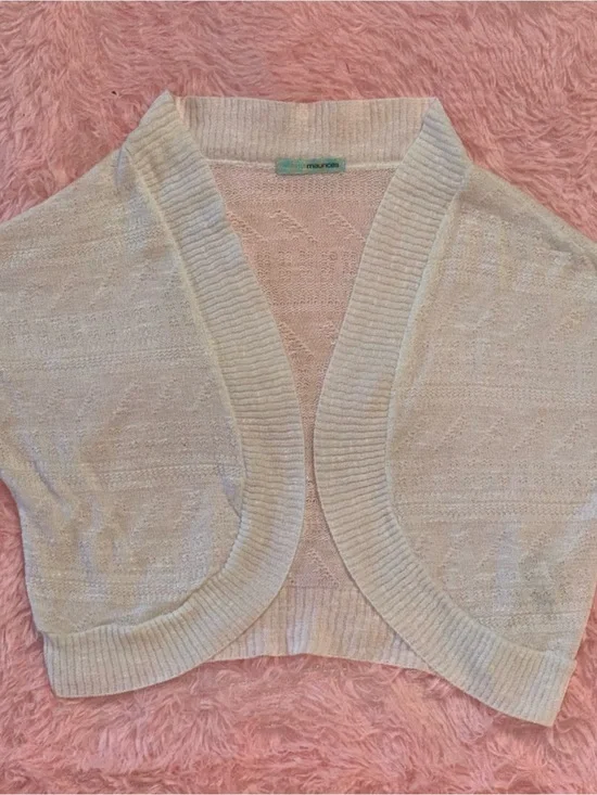 Maurices Ivory Open Front Cropped Shrug Cardigan Short Sleeve Knit Layeri