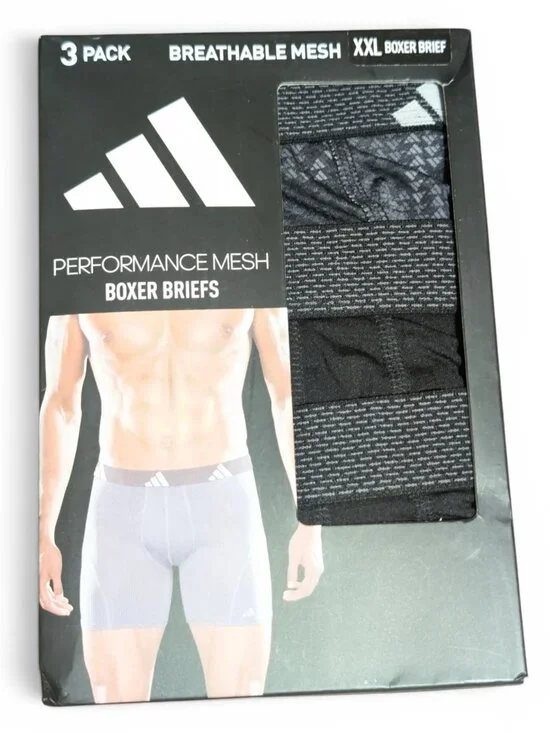 🩲NIB Adidas Men's Performance Mesh Boxer Briefs 3-Pack - XXL (44-46) Black/Gray