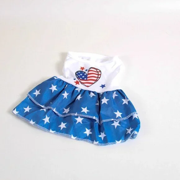 Patriotic Dog Dress - Size XS - Independence Day Star & Heart Print - NEW