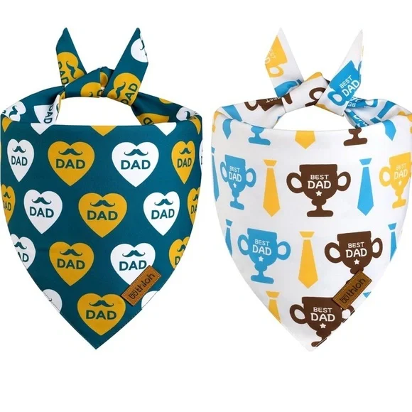NEW Dog Triangle Bandanas 2 Pack “I Love My Dad” Size Large