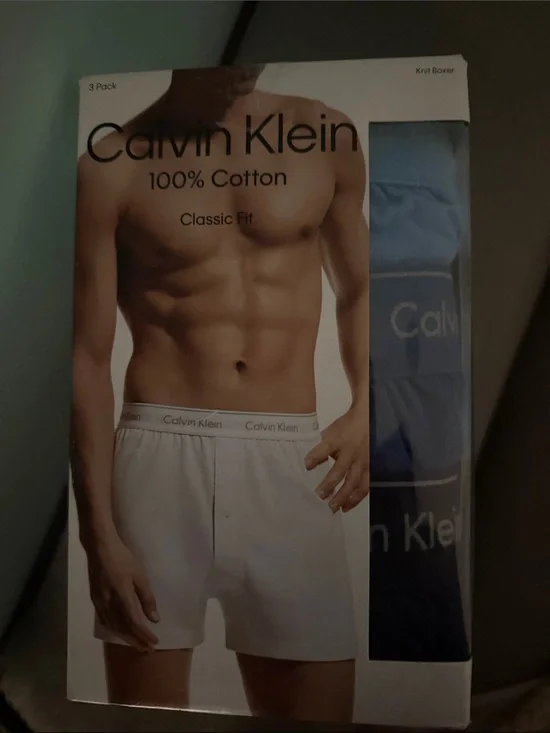 Calvin Klein 3-Pack Cotton Boxers in Light Blue, Medium Blue, Navy