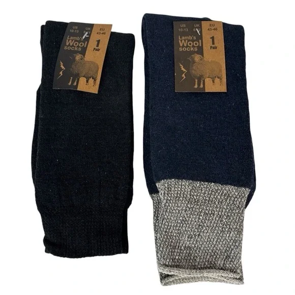 Lamb's Wool Blend Socks NEW Men's US 10-13 Lot of 2 Blue Gray Calf Length