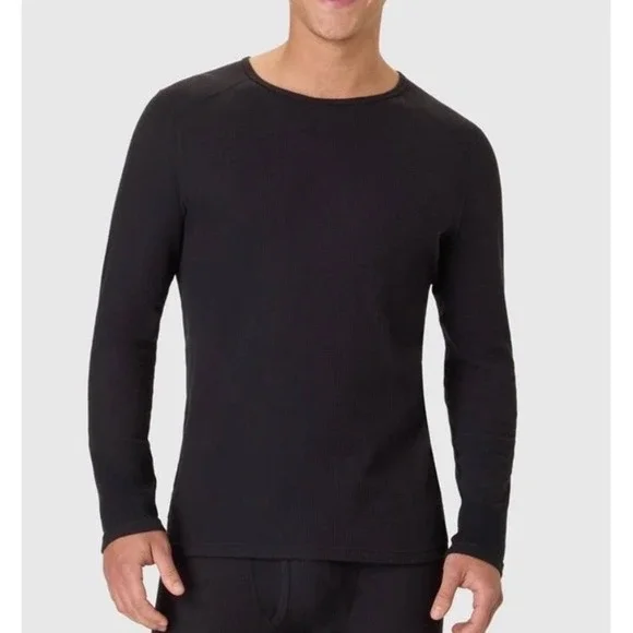 Hanes Premium Mens Baselayer Set of 2‎ Black Waffle Long Sleeve Crewneck small