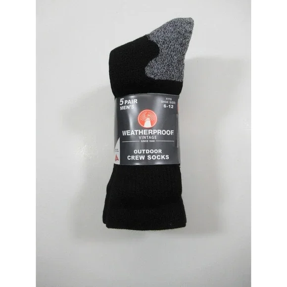 Weatherproof Vintage Men's 5 Pair Outdoor Wool Blend Crew Socks Shoe Size 6-12