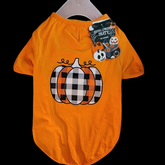Halloween Party Pet Apparel‎ Orange Checkered Pumpkin Pet Shirt M S XS