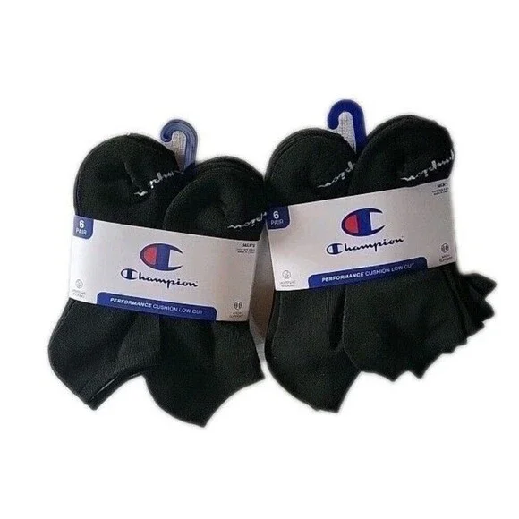 Champion Men's 12 Pairs Cushion Low Cut  Black