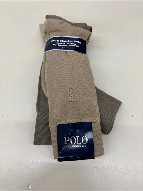 NWT Polo by Ralph Lauren Men’s Crew Socks - Beige & Taupe (3-Pack)