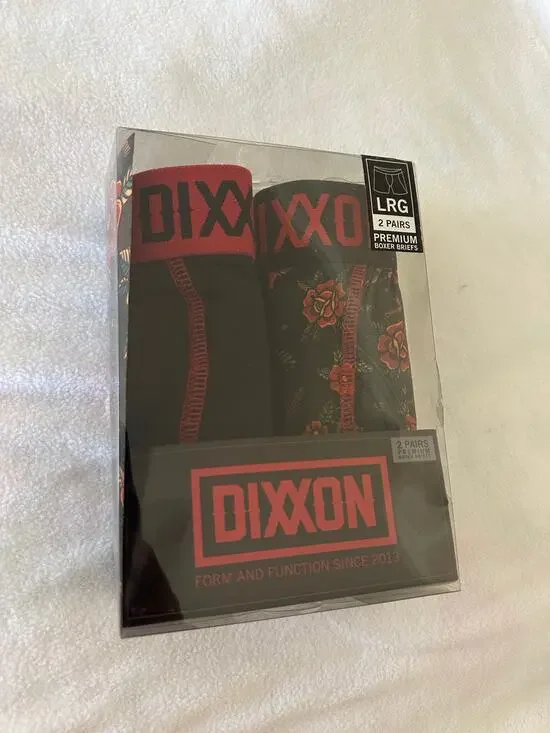 New Dixxon Premium Boxer Briefs Mens L Black Red Roses Underwear