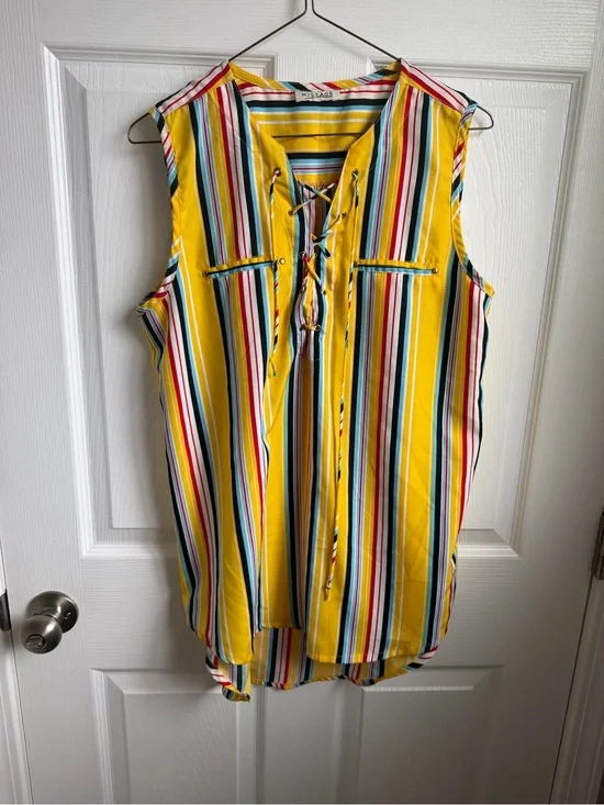 Mileage Bright Yellow Striped Lace-Up Sleeveless Top